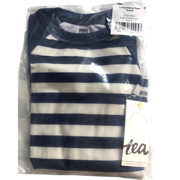 NWT Tea Collection Navy Stripes LS Sun Protection Unisex Rashguard Size 2 - Picture 6 of 6